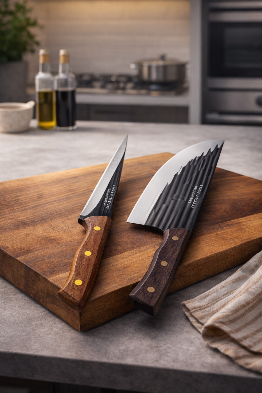 Pachet 2 Cuțite: Cuțit pentru Feliat 16.5 cm + Satâr cu Mâner de Lemn 21 cm ❘ D7794 + D7791