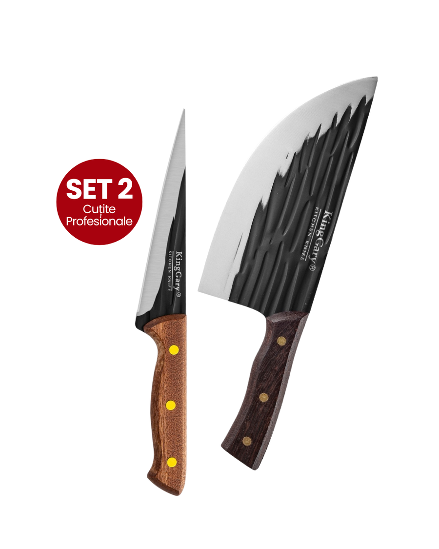 Pachet 2 Cuțite: Cuțit pentru Feliat 16.5 cm + Satâr cu Mâner de Lemn 21 cm ❘ D7794 + D7791