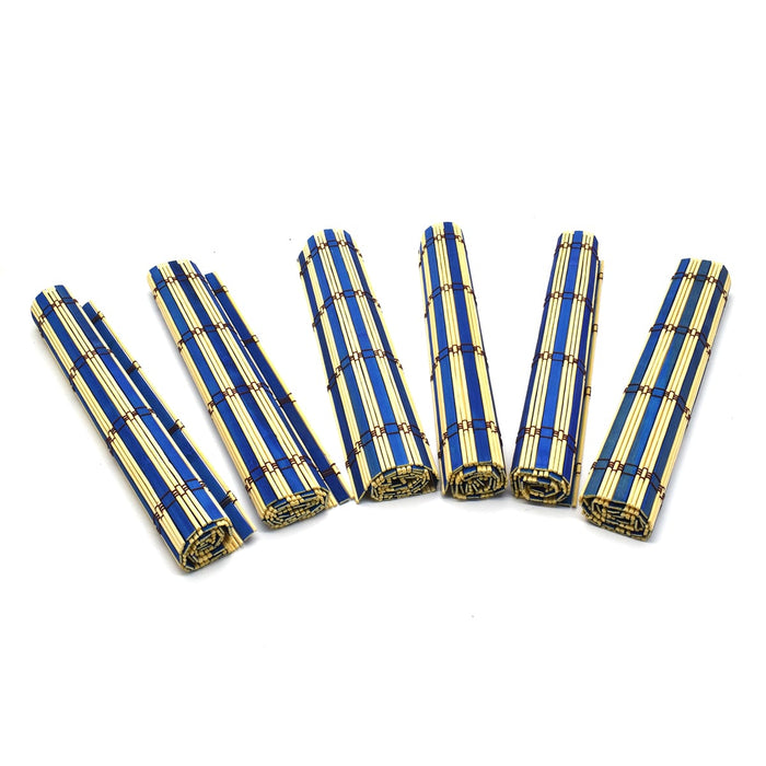 Set 6 bucati, suport farfurii, napron din bambus, natur-albastru, 30x45 cm