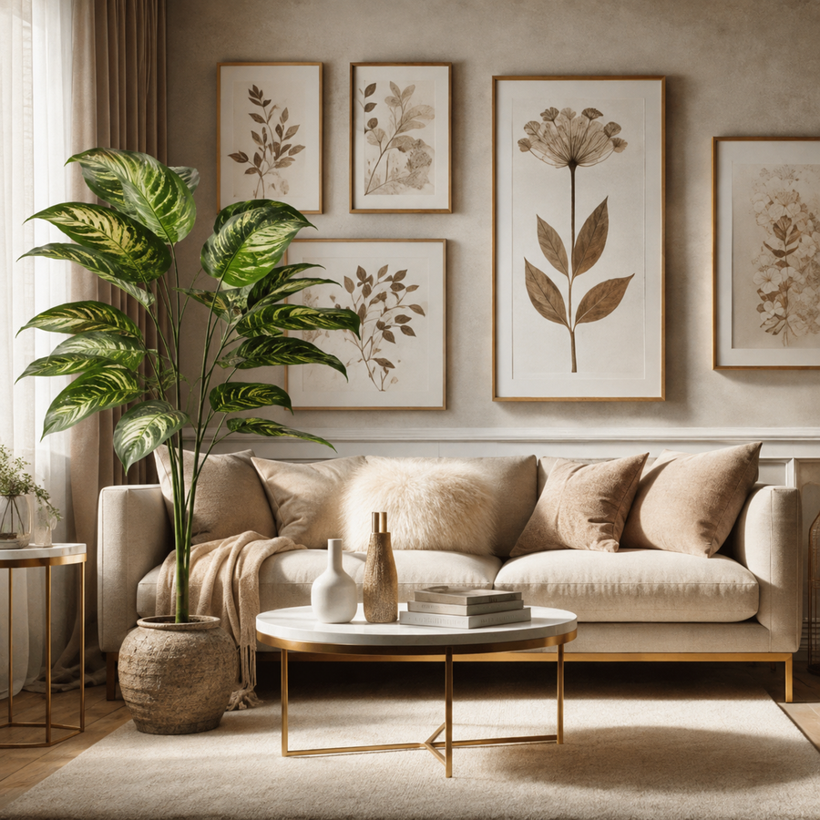 Planta decorativa artificiala, fara ghiveci, tip Calathea , Naimeed D6943, 95 cm, Verde