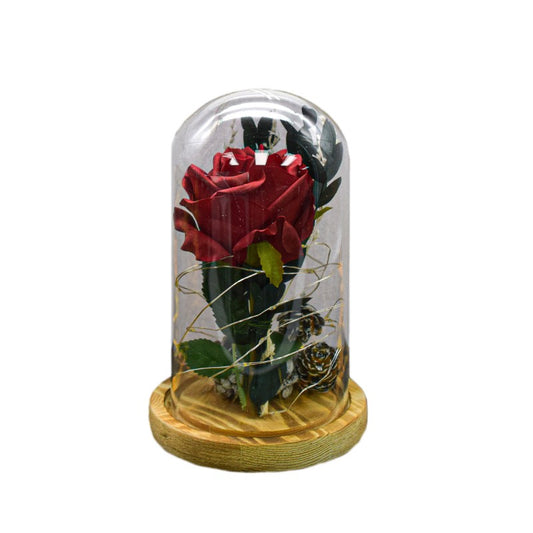 Aranjament Floral în Cupolă de Sticlă, Lumina Led, Diverse Culori ❘ D4010