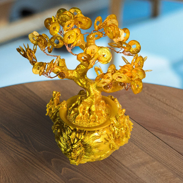 Copac Feng Shui cu Monede Aurii, Suport Ceramic, Naimeed D4635