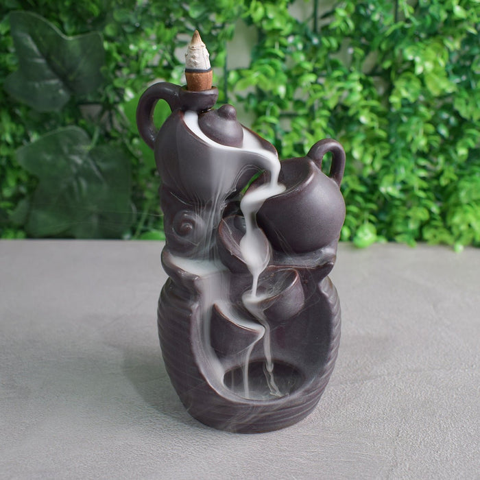 Suport conuri parfumate, Naimeed D5084, cascada de fum, aromaterapie, ceramica, Maro, 8x8x15cm
