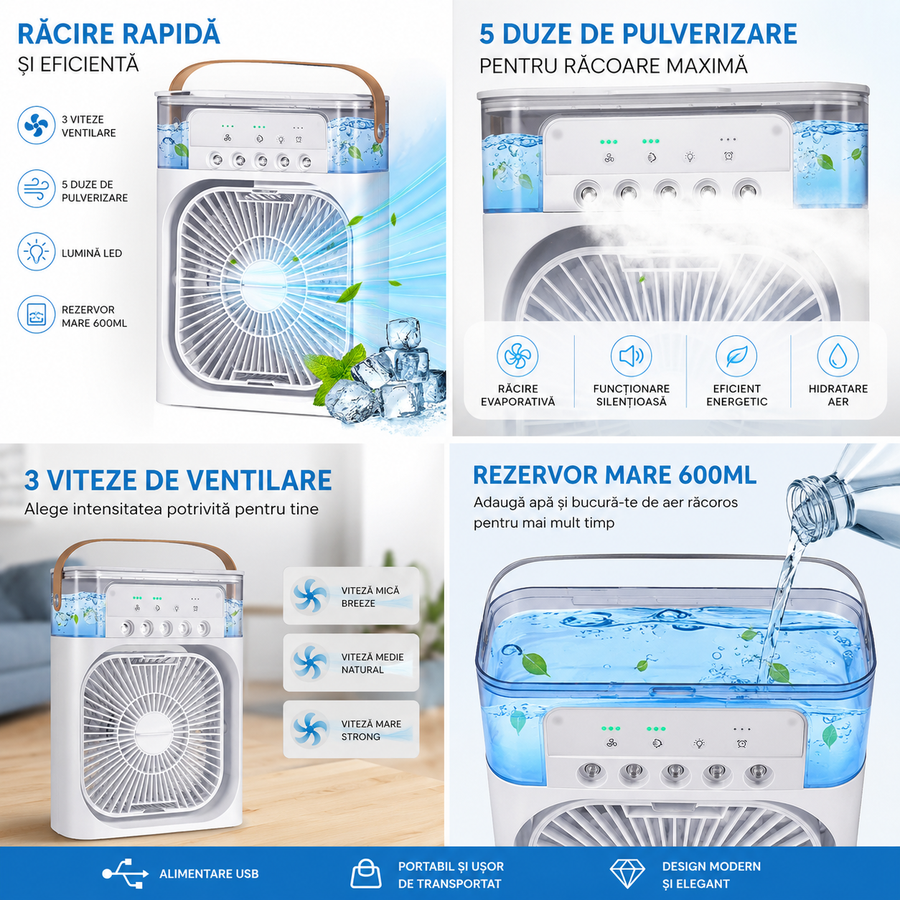3 in 1 - Ventilator - Aromaterapie - Lampa de veghe - ultra-silențios, 3 viteze