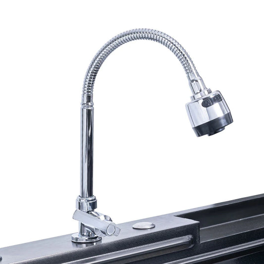 Baterie chiuvetă Naimeed pentru o singură alimentare (apă caldă sau rece) – design modern, rotire 360° și 2 moduri de jet, Argintiu ❘ D6183