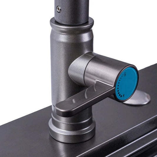 Baterie chiuvetă Naimeed pentru o singură alimentare (apă caldă sau rece) – design modern, rotire 360° și 2 moduri de jet, Gri ❘ D6186