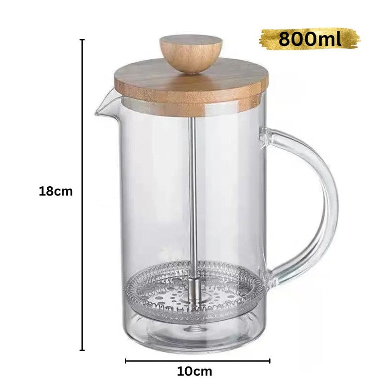 Infuzor French Press din Sticlă Borosilicată cu capac din Bambus, Capacitate 800 ml, Sticlă/Bambus ❘ D6973