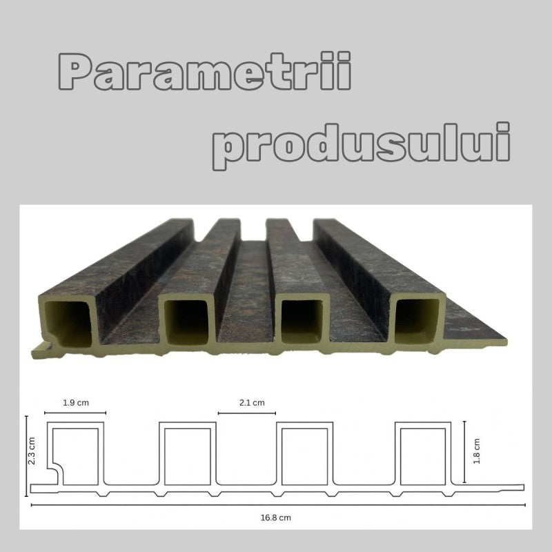 Panou decorativ riflaj WPC, montaj rapid, rezistenta ridicata, 260x16.8x2.3cm, D7530 | D7526 | D7527