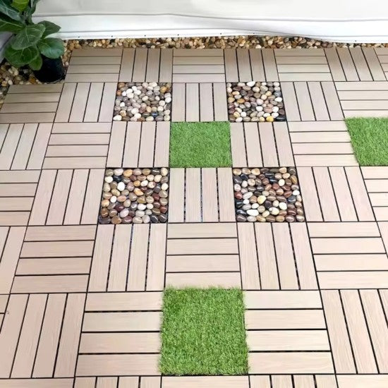 Dală deck terasă WPC, 30x30x2cm, aspect lemn natural, ultra-rezistentă ❘