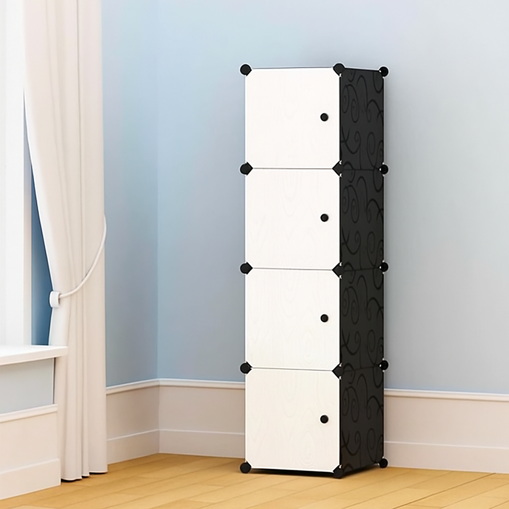 Dulap Modular, 4 Compartimente, 39 x 147 x 37 cm, Alb/Negru ❘ D2698L