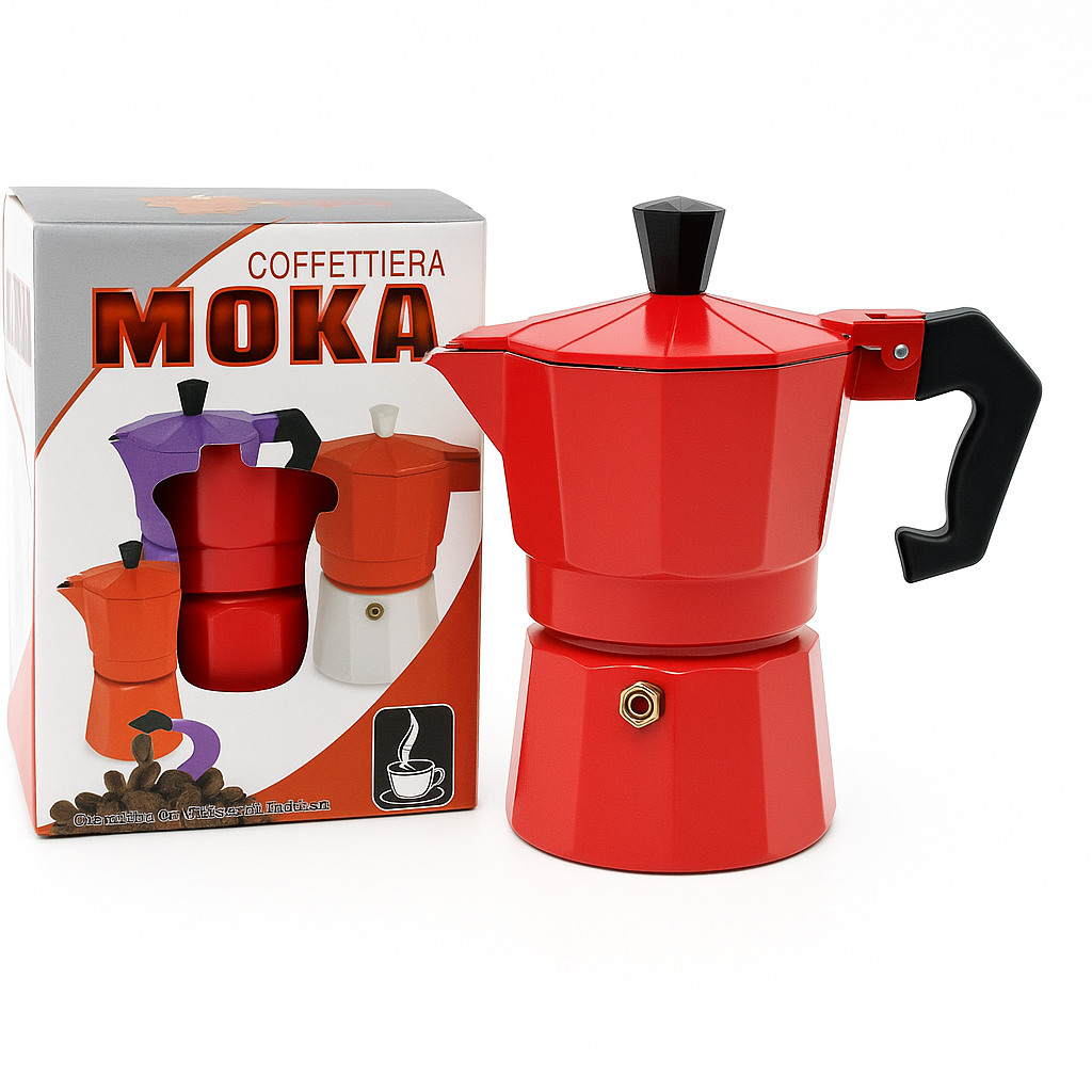 Set: Cafetieră MOKA, 6 cafele, 300 ml + Cafetieră MOKA, 1 cafea, Roșu ❘ DC-3ROSU / Dc-1