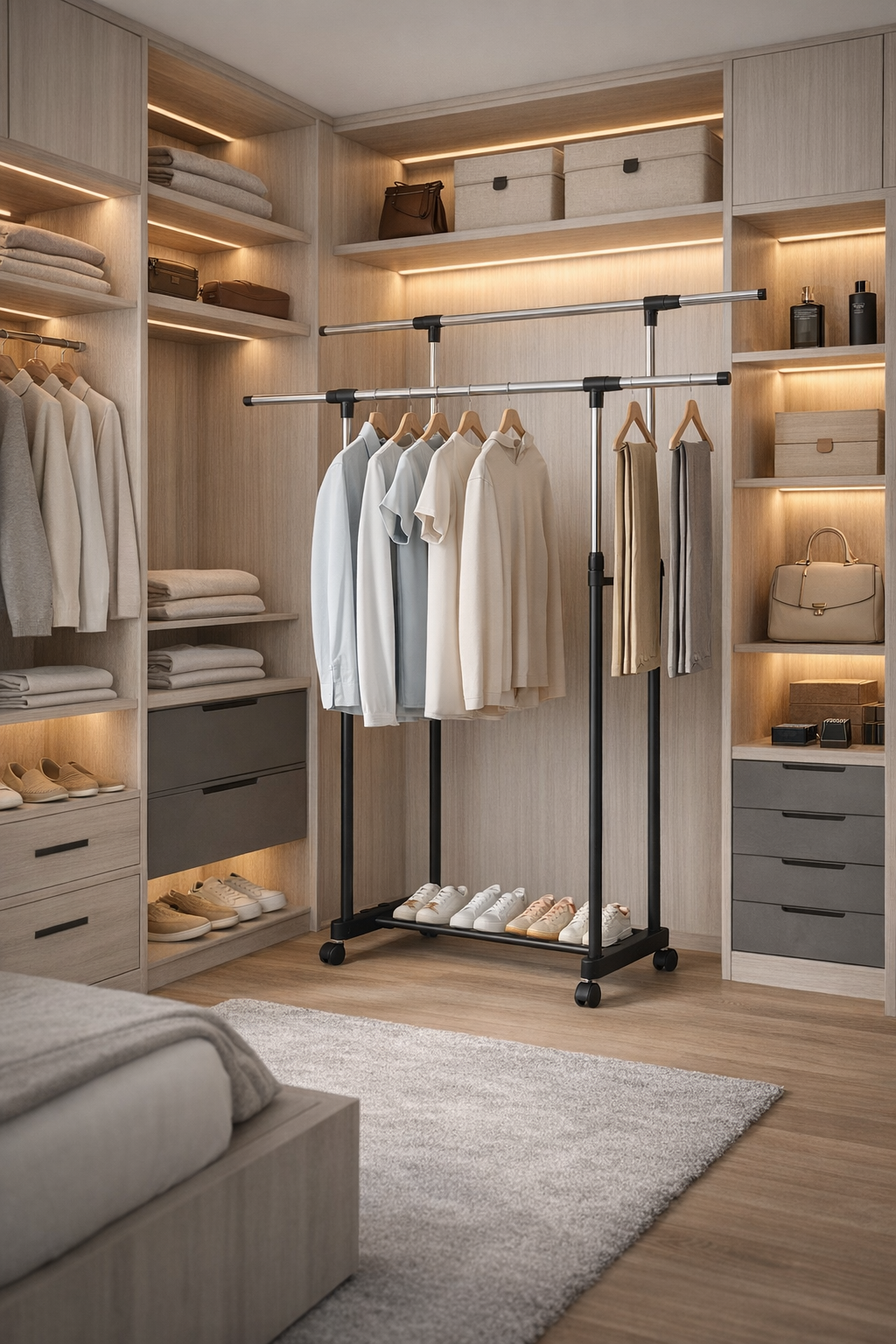 Suport umerașe mobil, reglabil, LxlxH (75-100cm x 37cm x 80-130cm), Inox ❘ D4837-Suport