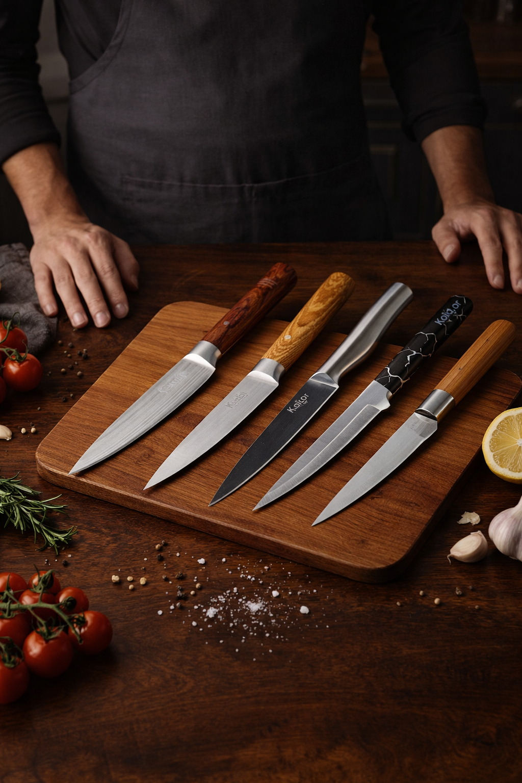 Pachet 5 Cuțite Profesionale: Cuțit Feliat 20 cm + Cuțit Legume 12.5 cm + Cuțit de Bucătarie 12/12/11 cm  ❘ D4634 + D4632 + D4633 + D3362 + D3361