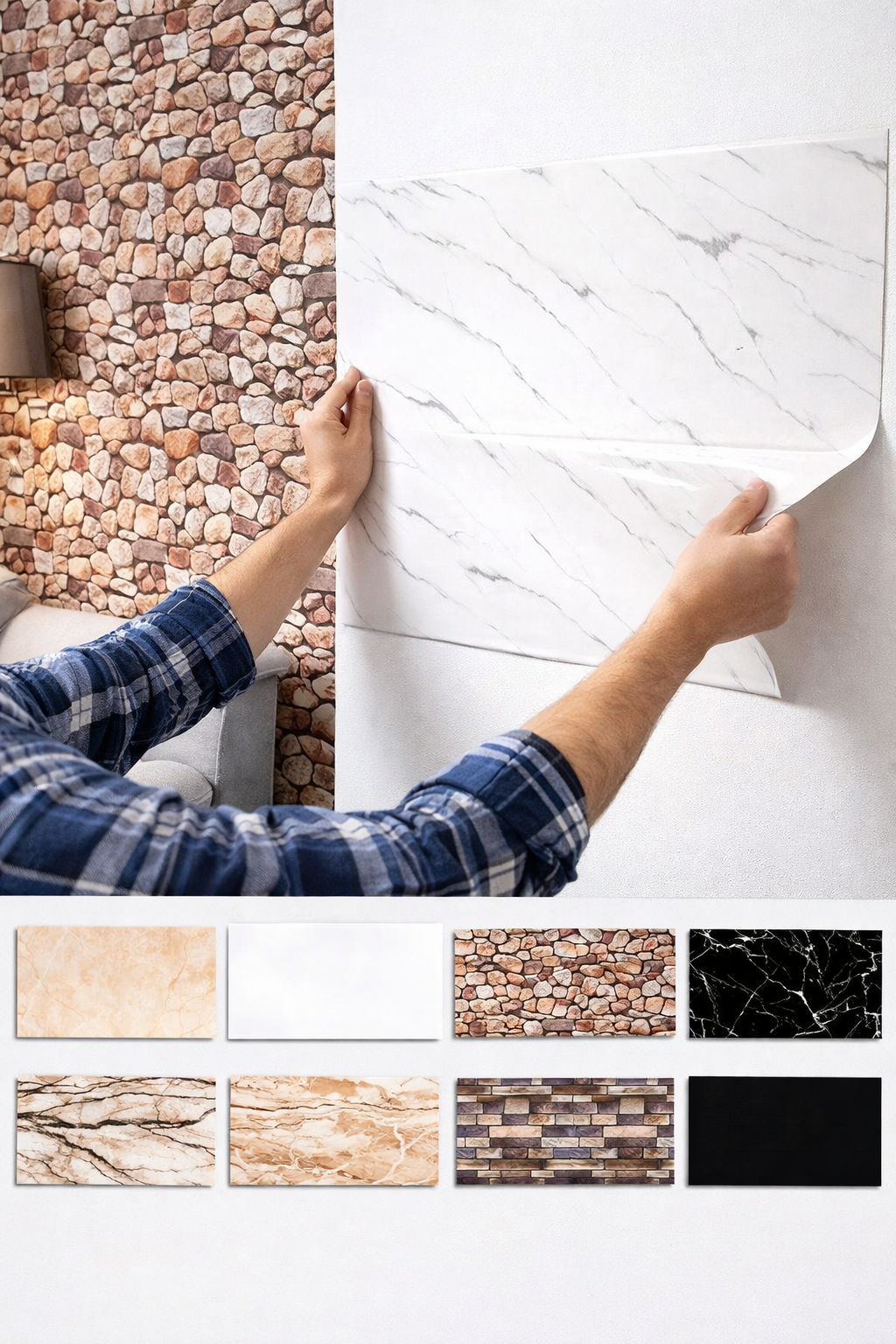 Pachet: 10 buc Panou Decorativ Autocolant, Design Modern, 2.5 mm grosime, 60 x 30 cm, Diverse Modele ❘ D3503 / D3495 / D3490 / D3502 / D3498 / D3497 / D3508 / D3496 / D3504