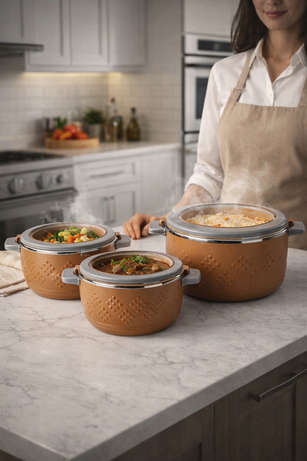 Caserolă termică - set 3 piese, cu interior din inox ❘ D4809-Caserola