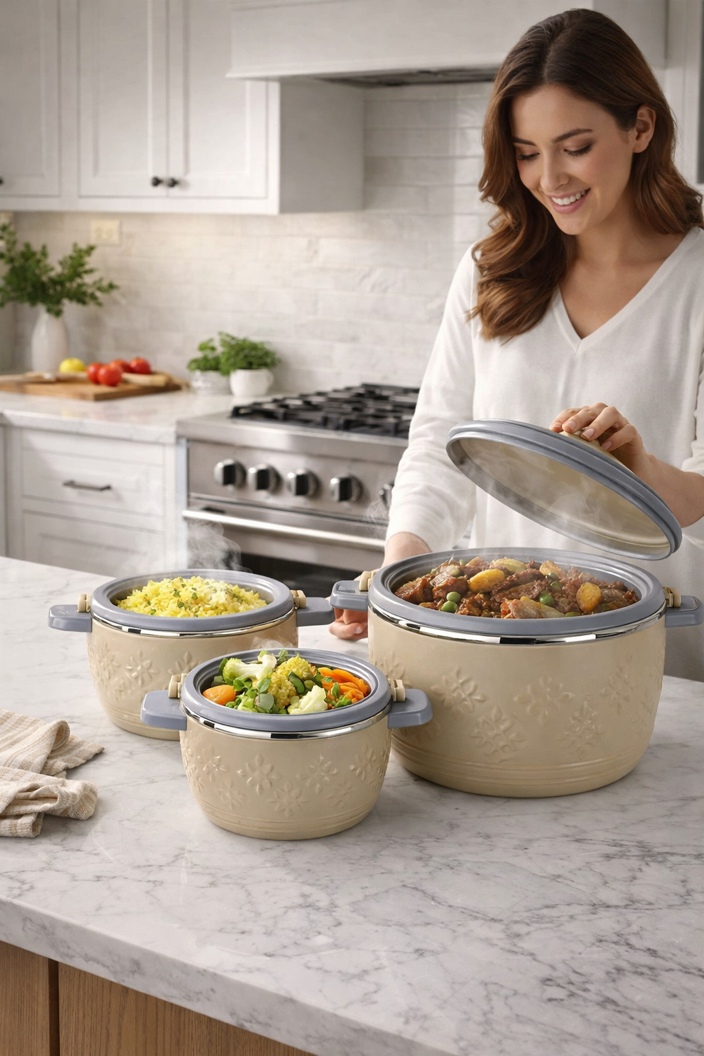 Caserolă termică - set 3 piese, cu interior din inox ❘ D4809-Caserola