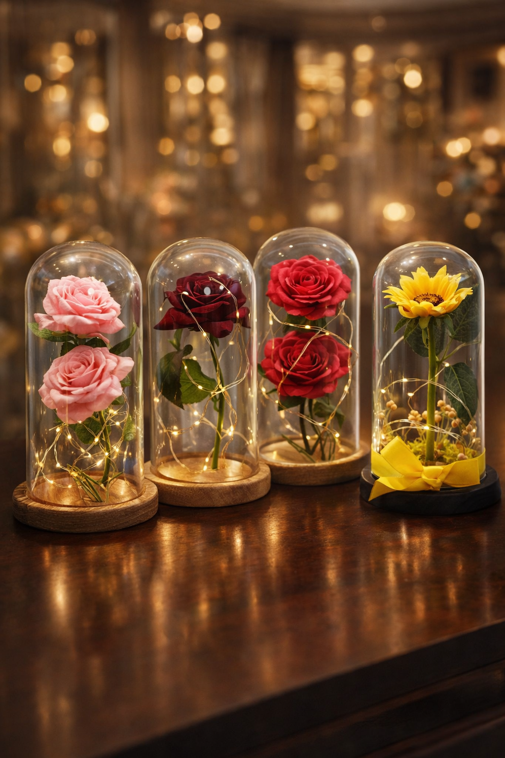 Aranjament Floral în Cupolă de Sticlă, Lumina Led, Diverse Modele ❘ D4047 / D4022 / D4032