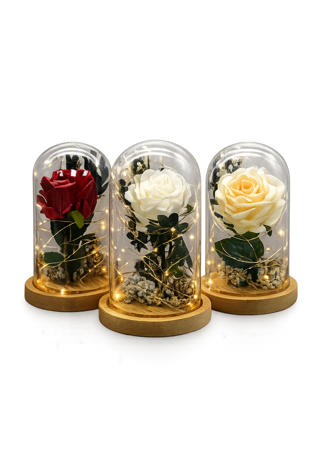 Aranjament Floral în Cupolă de Sticlă, Lumina Led, Diverse Culori ❘ D4010