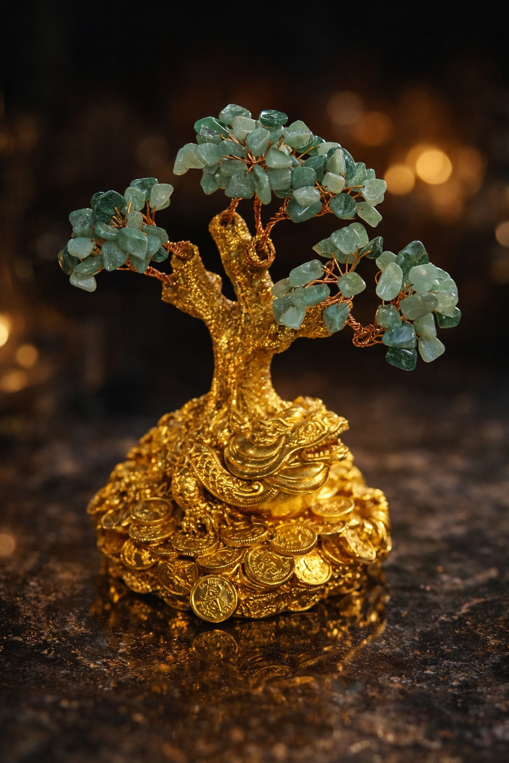 Copac Feng Shui cu Pietre Semiprețioase din Aventurin, Suport Ceramic, Înălțime 15cm ❘ D4638