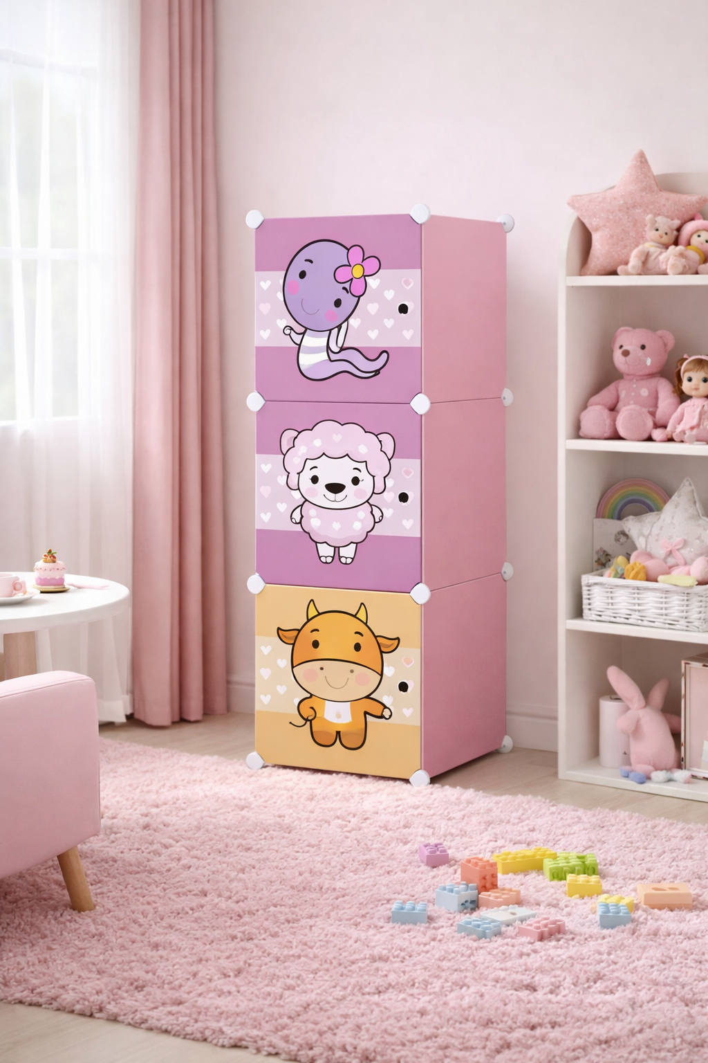 Dulap Modular Copii, 3 Uși, 37 x 37 x 111 cm, Roz | D5520
