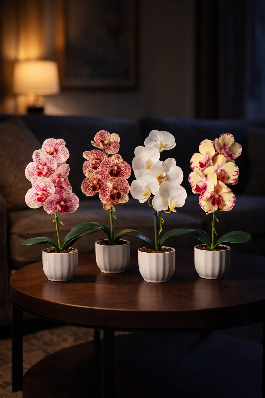 Pachet: 2 x Orhidee cu aspect natural în ghiveci ceramic, 42 cm, diverse culori ❘ D6881 / D6880 / D6879 / D6882