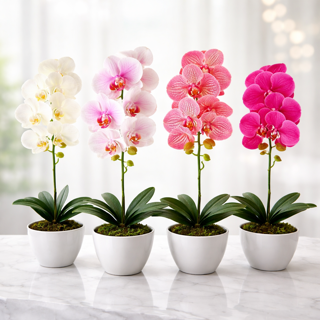 Orhidee cu aspect natural în ghiveci ceramic, 46 cm, diverse culori ❘ D5820