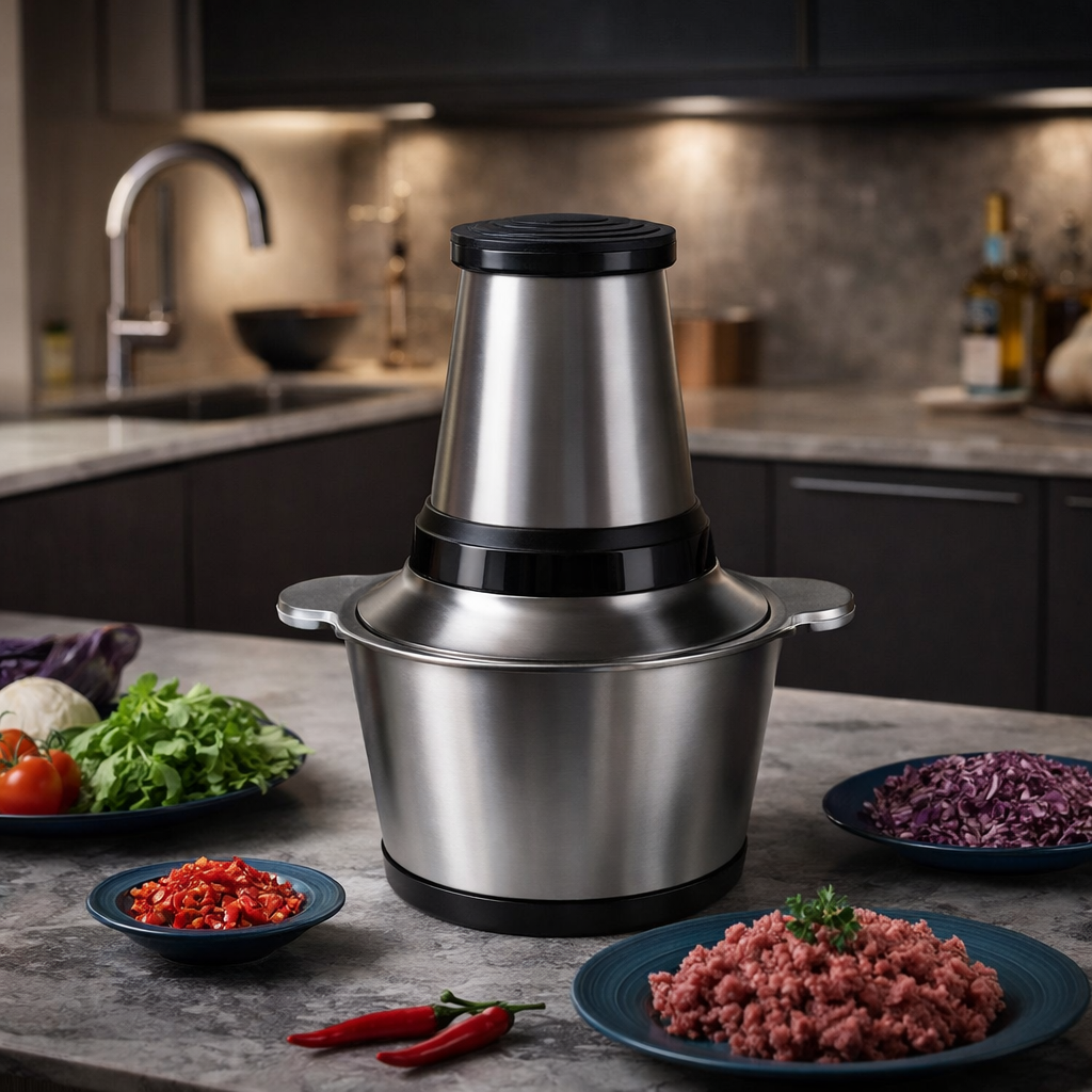 Tocător electric pentru carne si legume – 700W, 4 lame din oțel inoxidabil de înaltă calitate, bol din inox 2L, performanță rapidă și durabilă