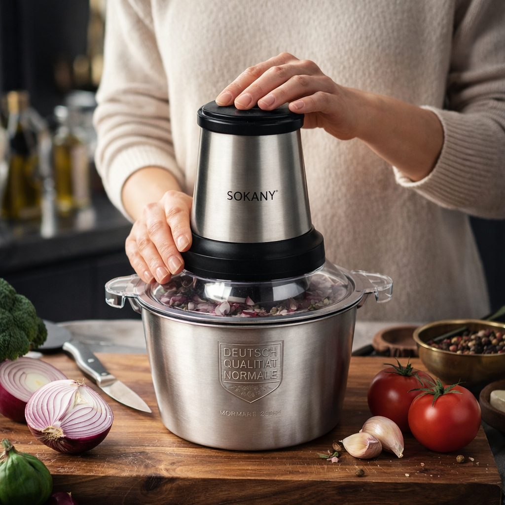 Tocător electric pentru carne si legume – 700W, 4 lame din oțel inoxidabil de înaltă calitate, bol din inox 2L, performanță rapidă și durabilă