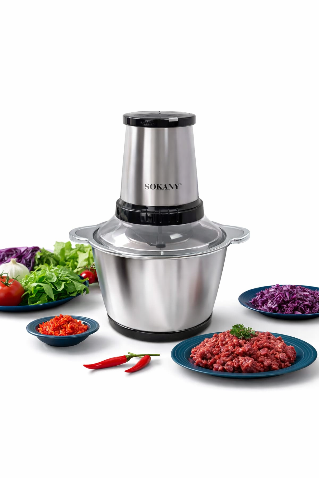 Tocător electric pentru carne si legume – 700W, 4 lame din oțel inoxidabil de înaltă calitate, bol din inox 2L, performanță rapidă și durabilă