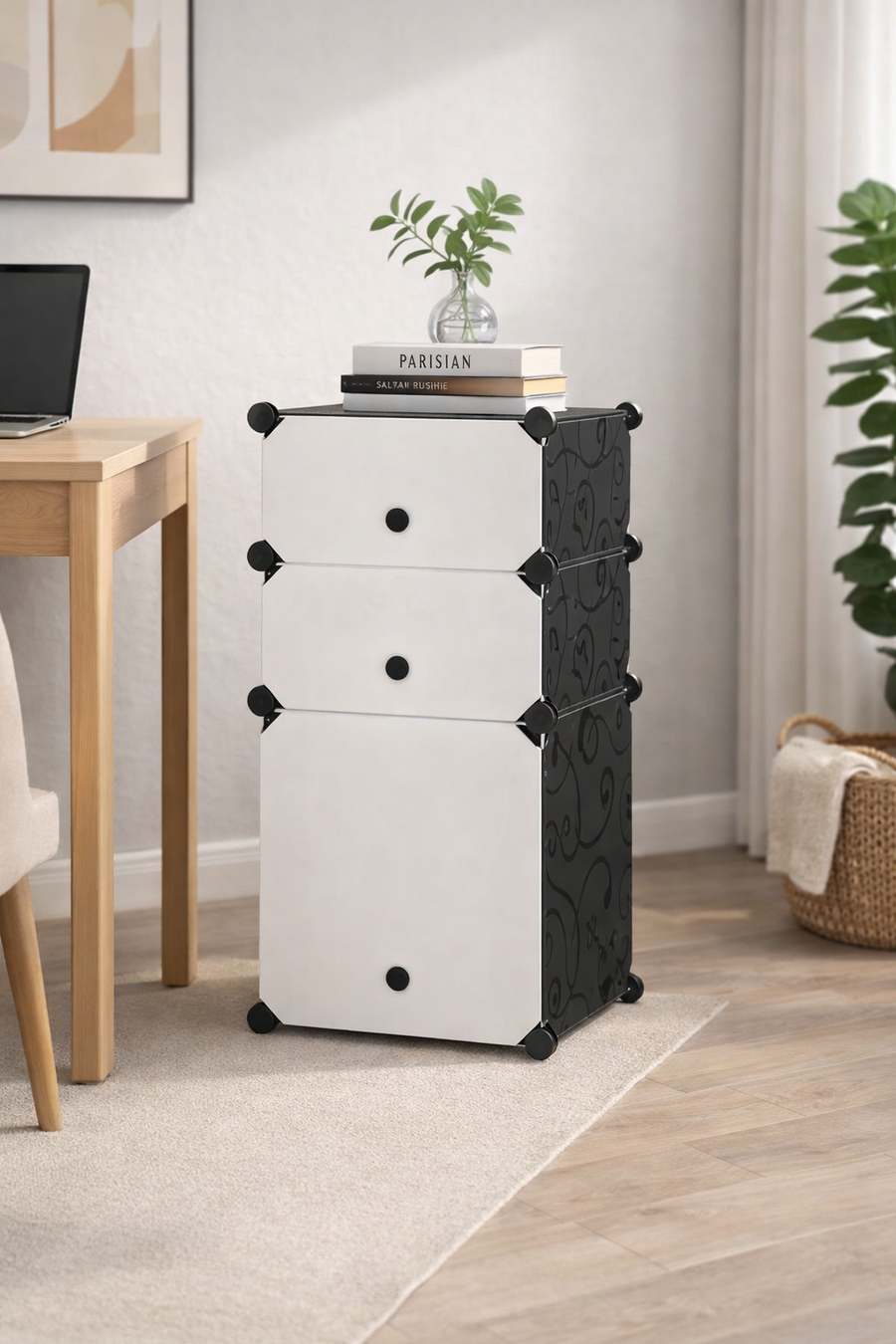Dulap Modular, 3 Uși, 74 x 37 x 37 cm, Alb/Negru ❘ D7891 / D78912 / D7893