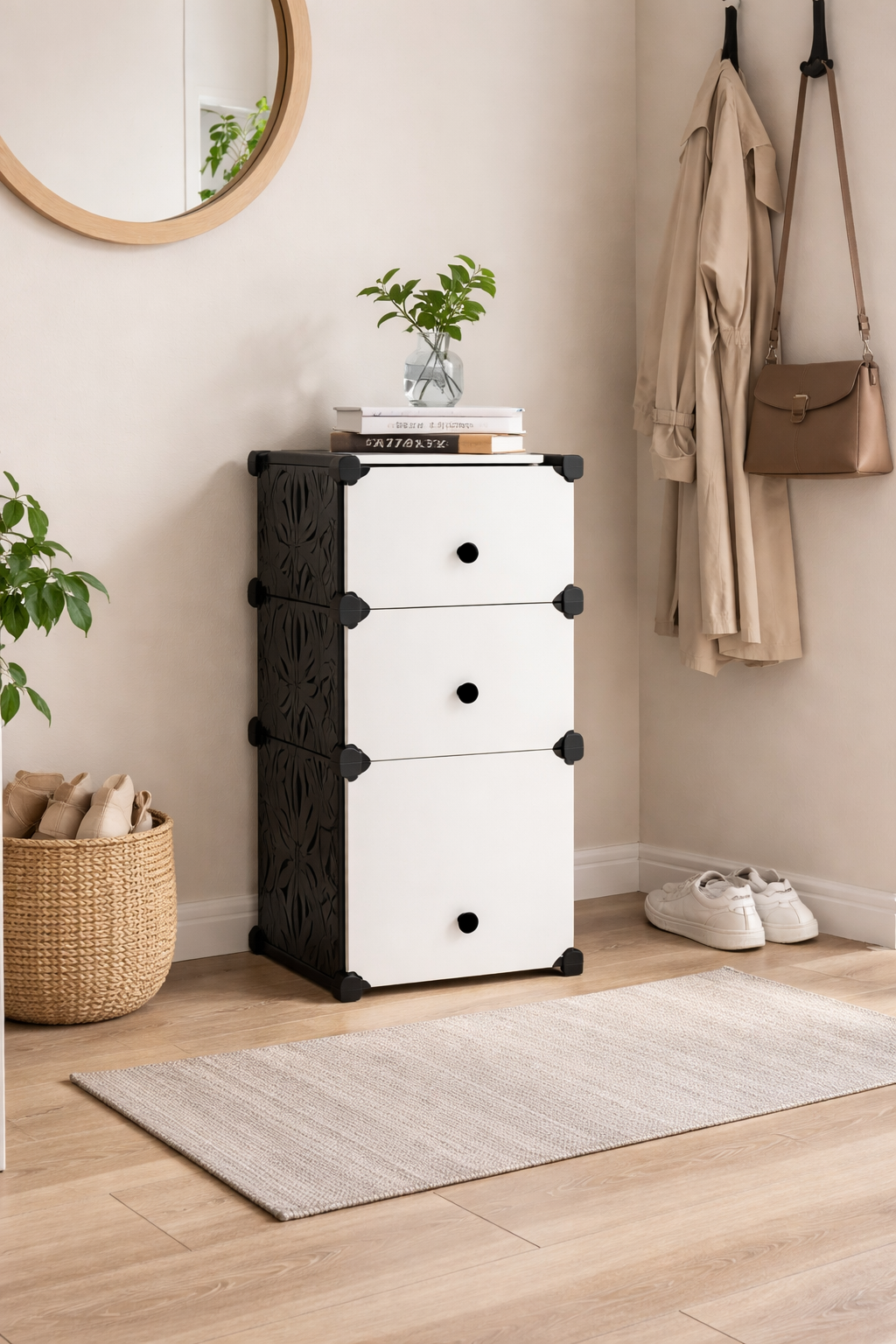 Dulap Modular, 3 Uși, 74 x 37 x 37 cm, Alb/Negru ❘ D7891