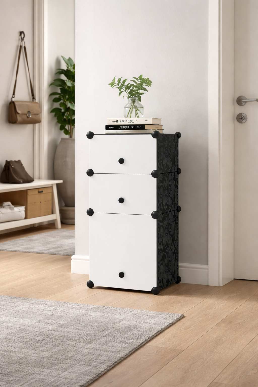 Dulap Modular, 3 Uși, 74 x 37 x 37 cm, Alb/Negru ❘ D7891