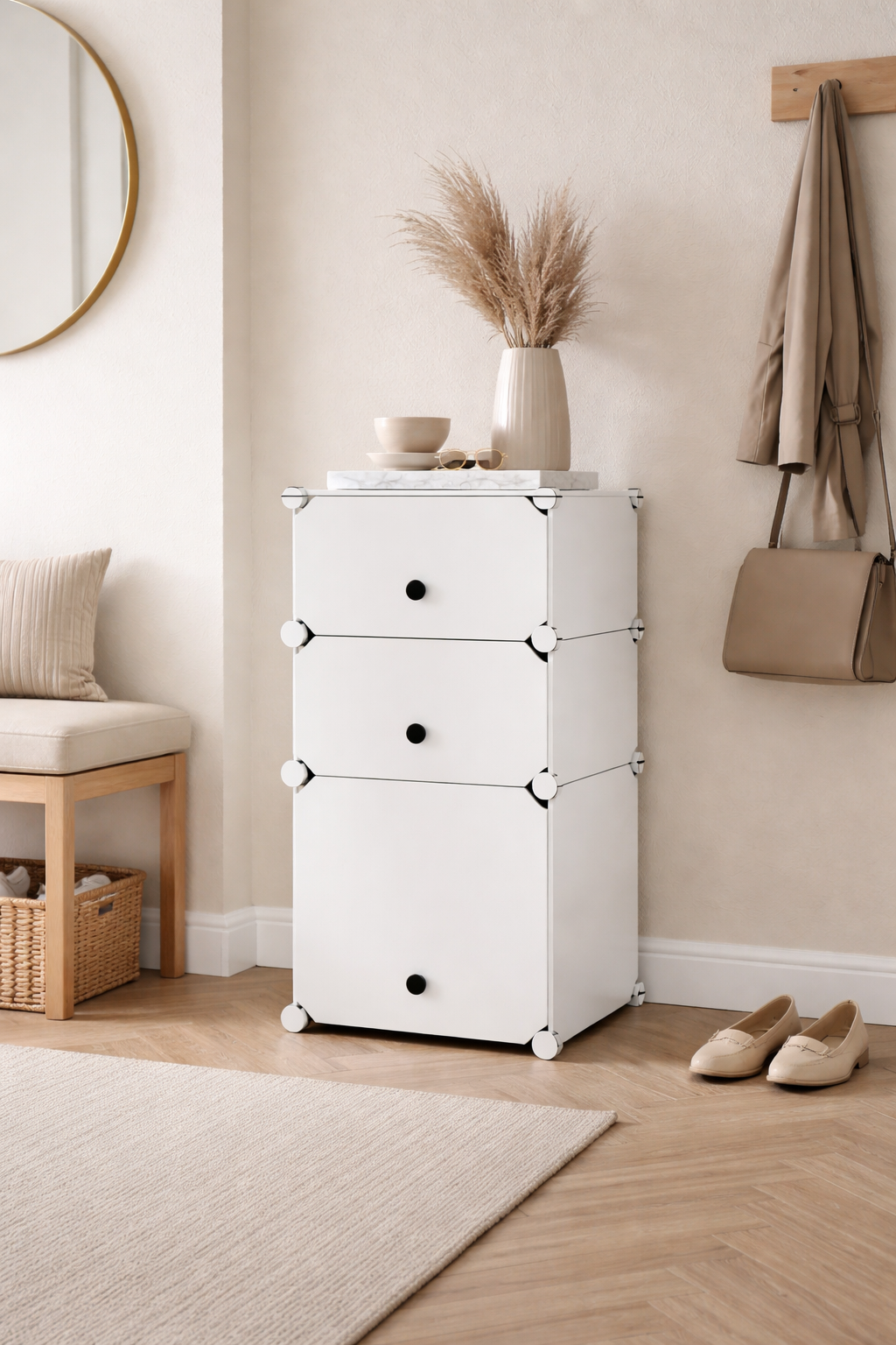 Dulap Modular, 3 Uși, 74 x 37 x 37 cm, Alb ❘ D7892