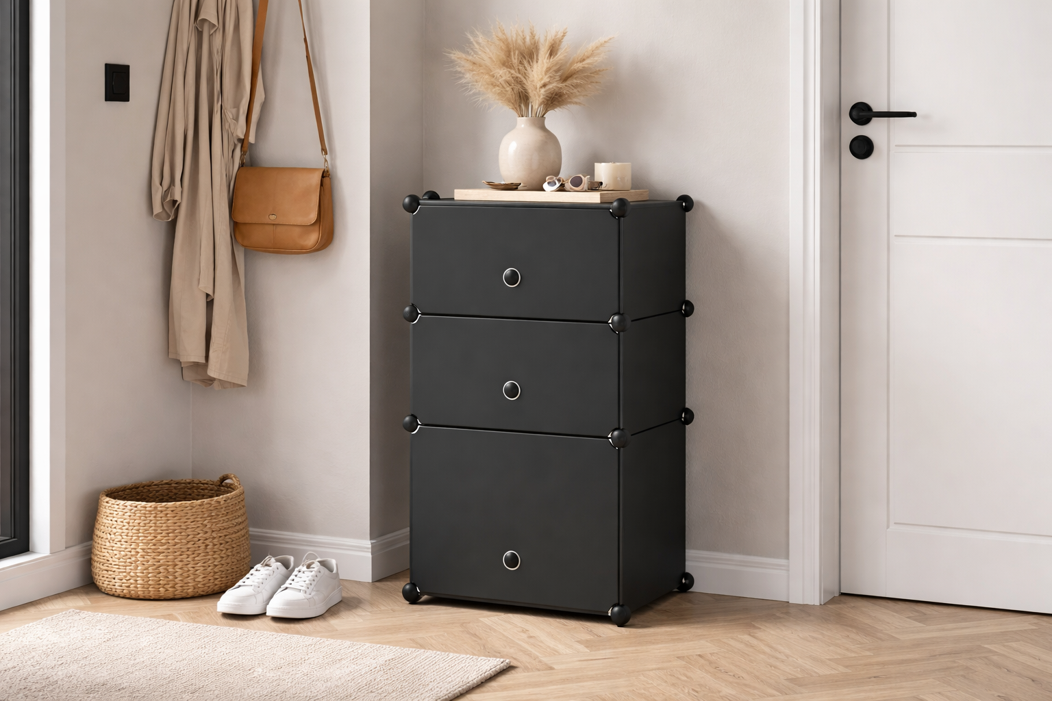 Dulap Modular, 3 Uși, 74 x 37 x 37 cm, Negru ❘ D7893