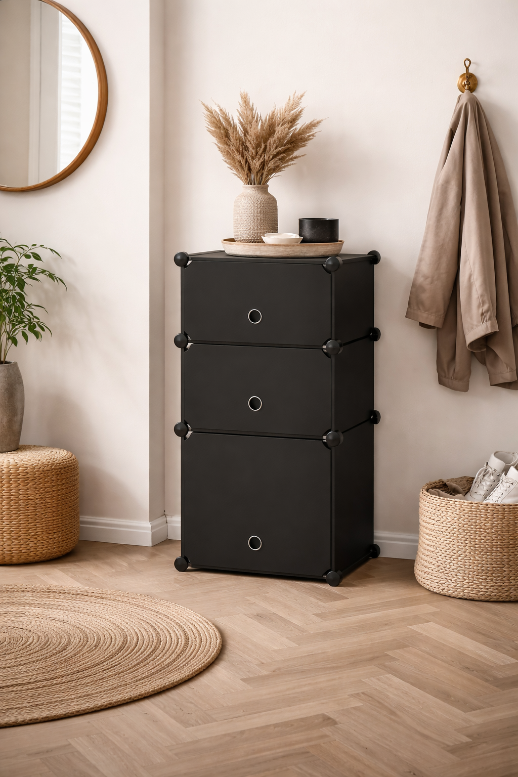 Dulap Modular, 3 Uși, 74 x 37 x 37 cm, Negru ❘ D7893