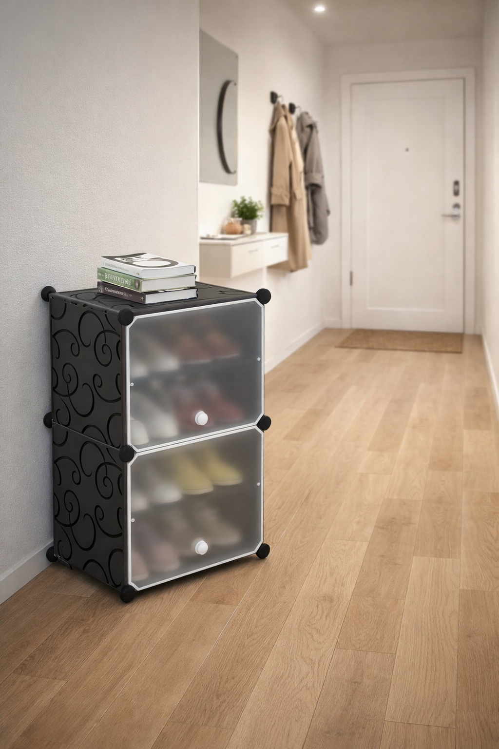 Pantofar Modular, 2 Uși, 4 Compartimente pentru Pantofi, 32 x 42 x 65 cm Alb / Negru ❘ D7900 / D7901