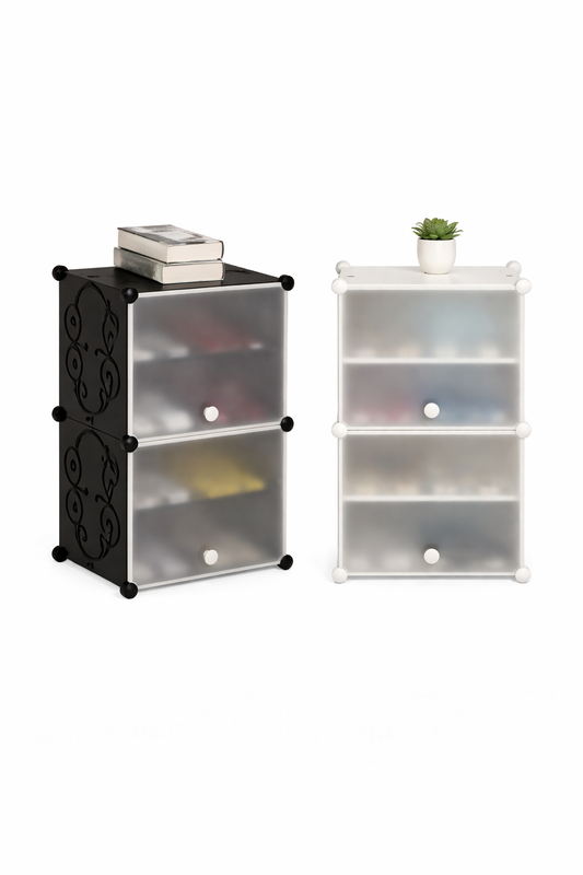 Pantofar Modular, 2 Uși, 4 Compartimente pentru Pantofi, 32 x 42 x 65 cm Alb / Negru ❘ D7900 / D7901