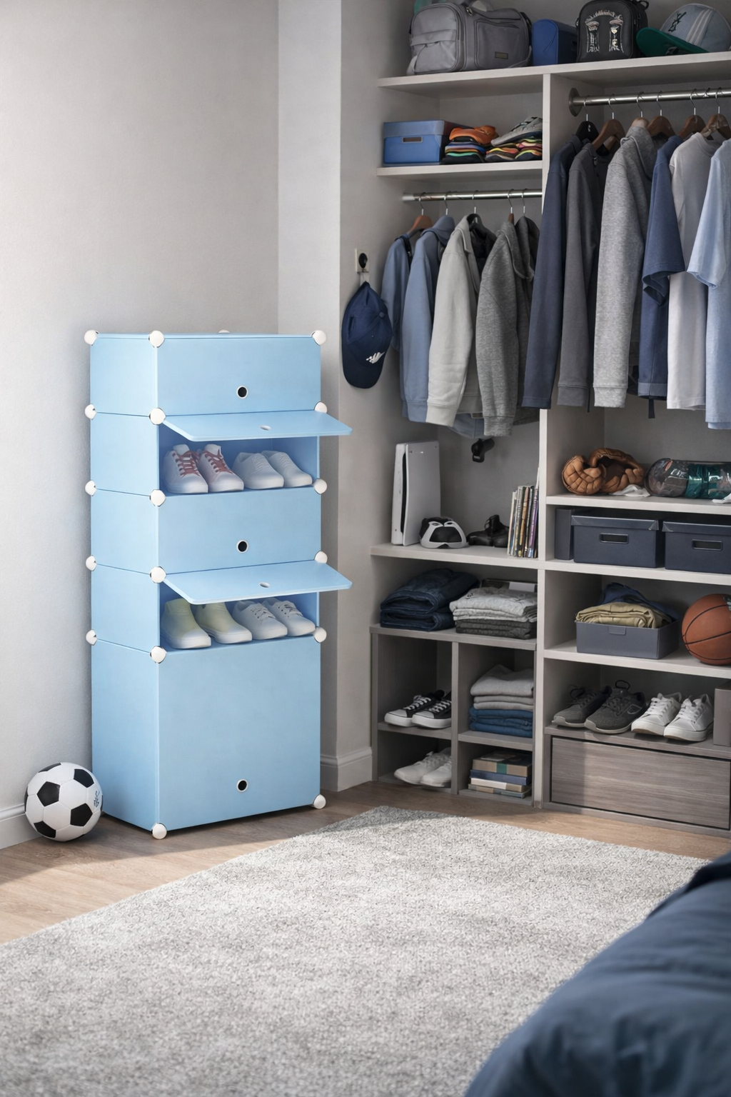 Pantofar Modular, 5 Uși, 37 x 47 x 108 cm Albastru / Negru ❘ D7902 / D7903