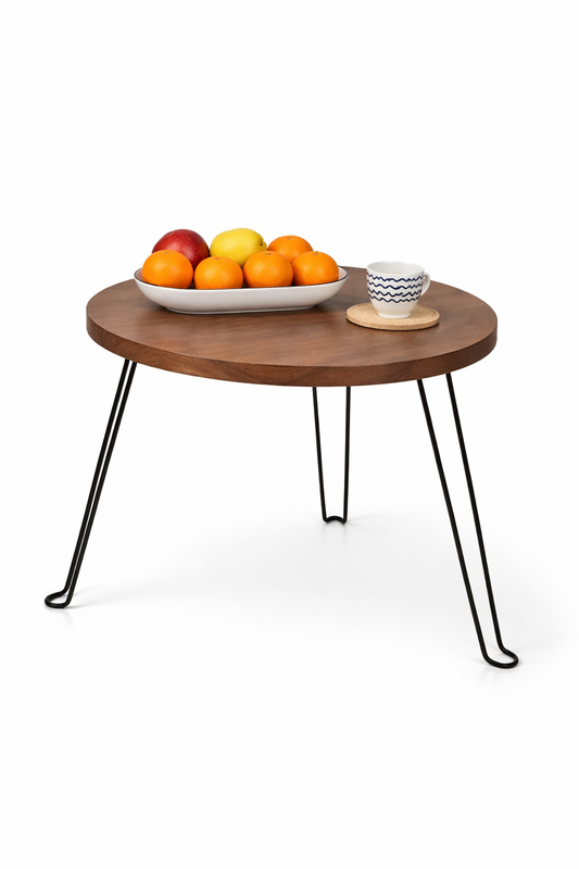 Măsuță de Cafea Rotundă, Finisaj Lemn Natural, din MDF și Metal, 50 x 50 x 43 cm  ❘ D7704