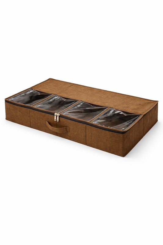 Cutie Depozitare din Poliester, cu 4 Spații, Pliabilă, cu Dublă Acoperire și Compartimentare Flexibilă, 83 x 43 x 15 cm, Maro| D7687