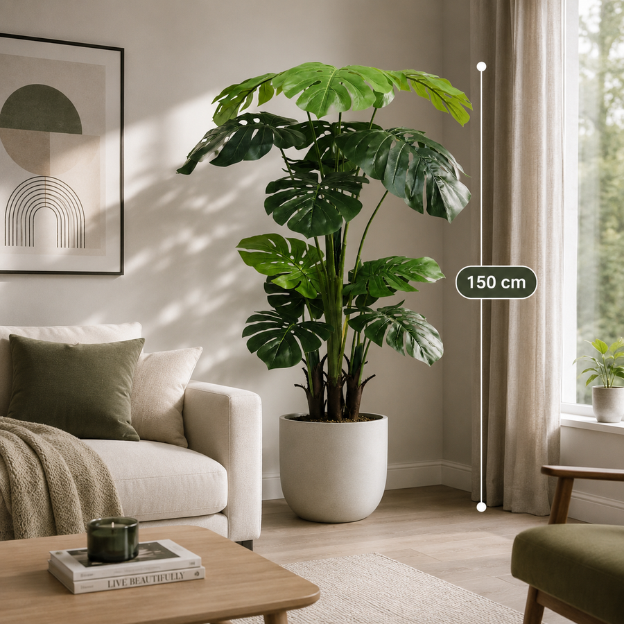 Planta artificiala, Monstera fara ghiveci, 15 frunze, 150cm, verde | D4292
