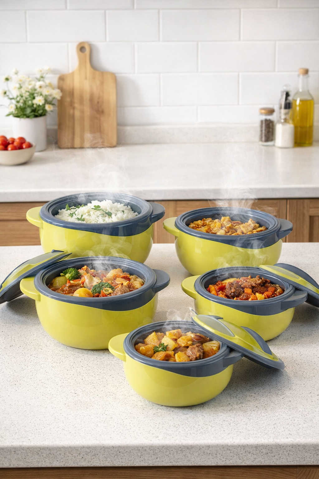 Caserole termice - set 5 piese, cu interior din inox, Naimeed, diverse culori ❘ D4795