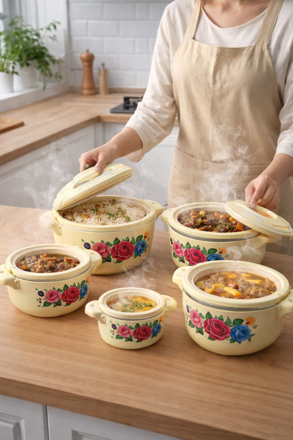 Caserole termice - set 5 piese, cu interior din inox, Naimeed, diverse culori ❘ D4799