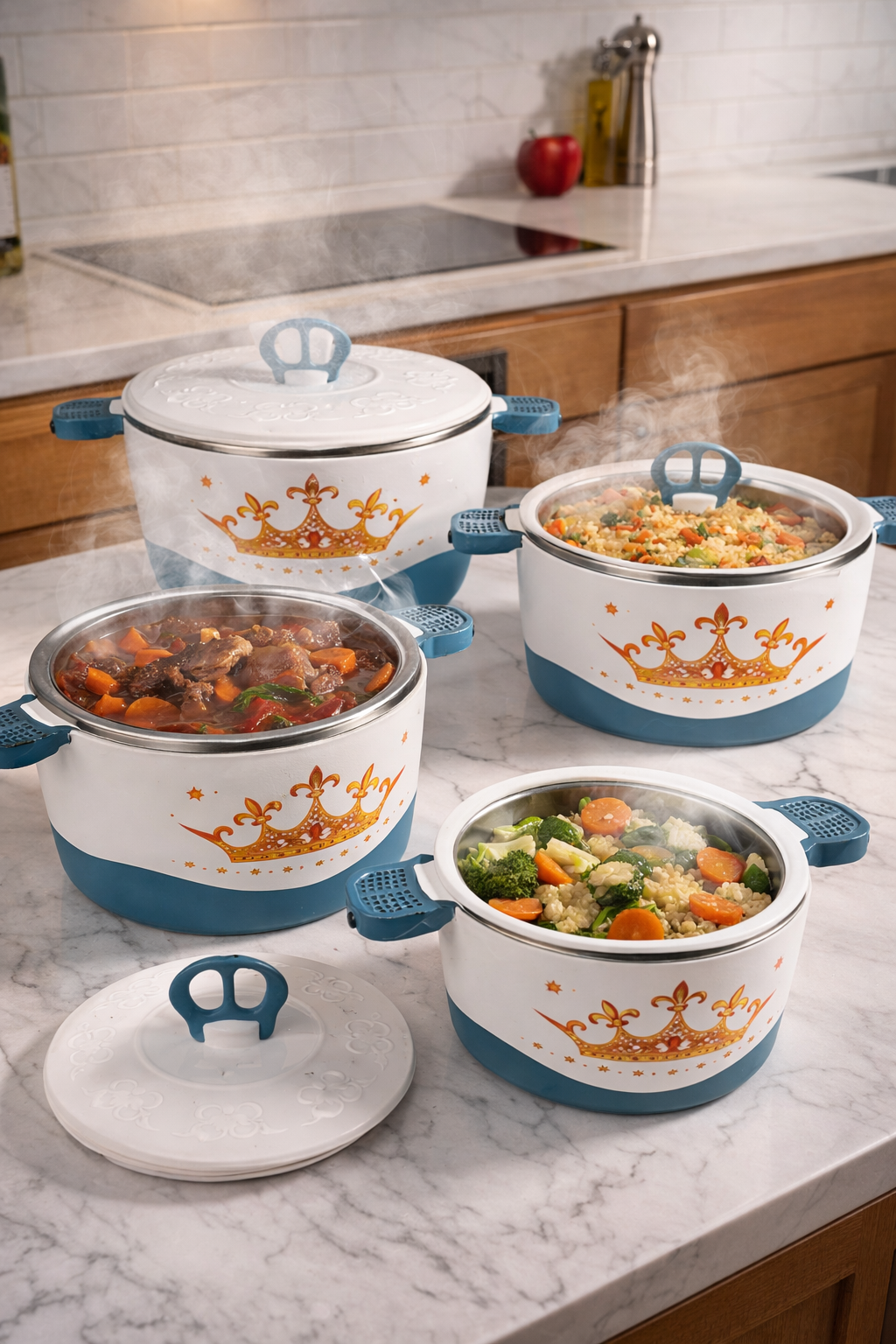 Caserole termice - set 4 piese, cu interior din inox, Naimeed, diverse culori ❘ D4815