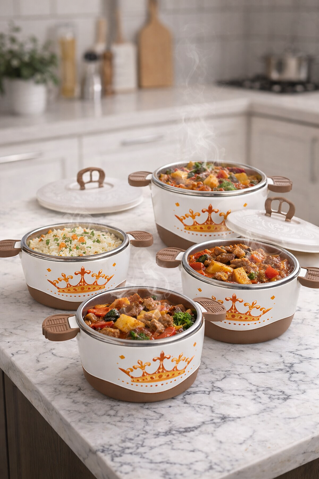 Caserole termice - set 4 piese, cu interior din inox, Naimeed, diverse culori ❘ D4815