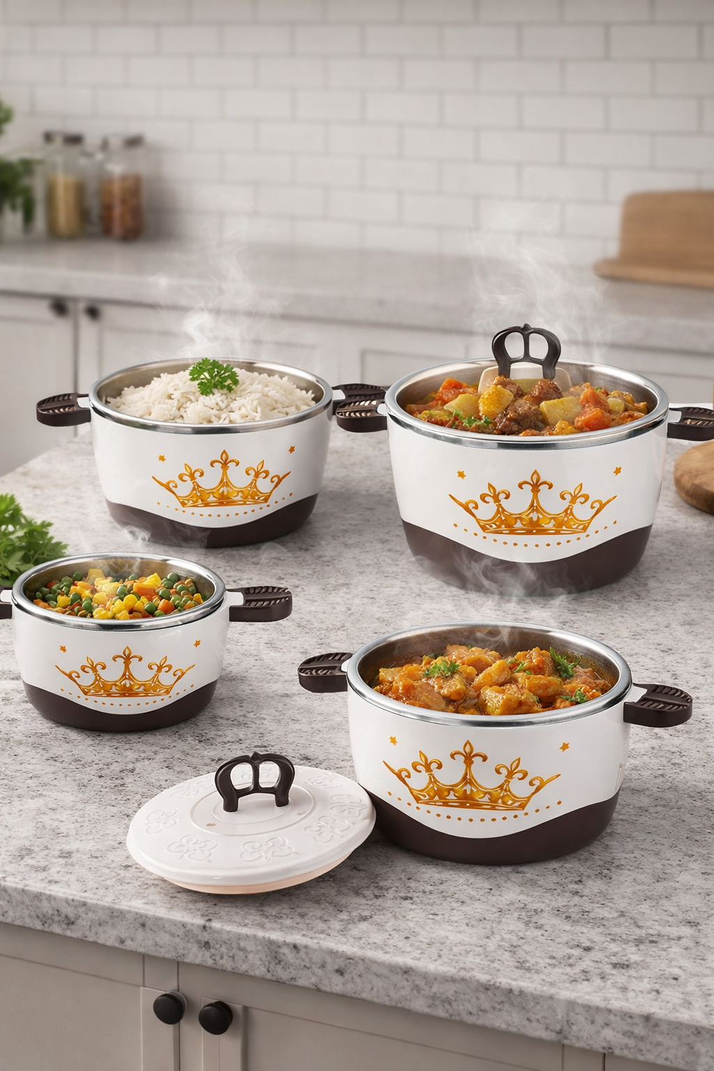 Caserole termice - set 4 piese, cu interior din inox, Naimeed, diverse culori ❘ D4815