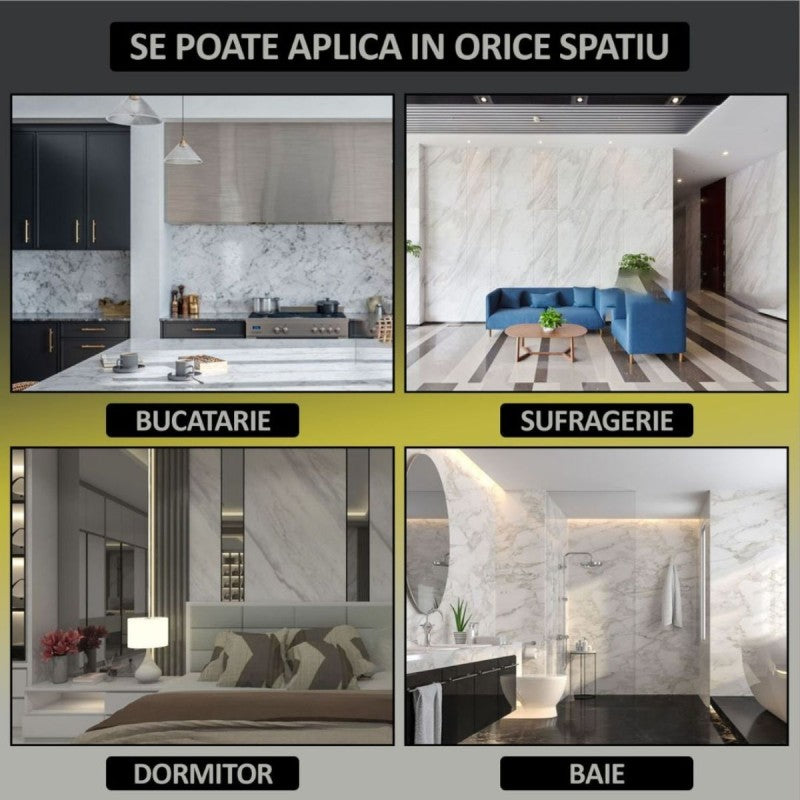 Set 6 panouri decorative autoadezive cu folie de aluminiu, efect marmură, suprafața acoperită 1.08 m², 60x30 cm, diverse culori ❘ D71__