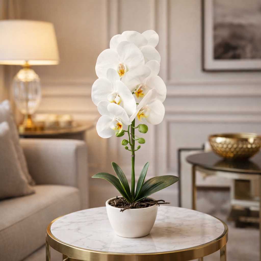 Orhidee cu aspect natural în ghiveci ceramic, 46 cm, diverse culori ❘ D5820