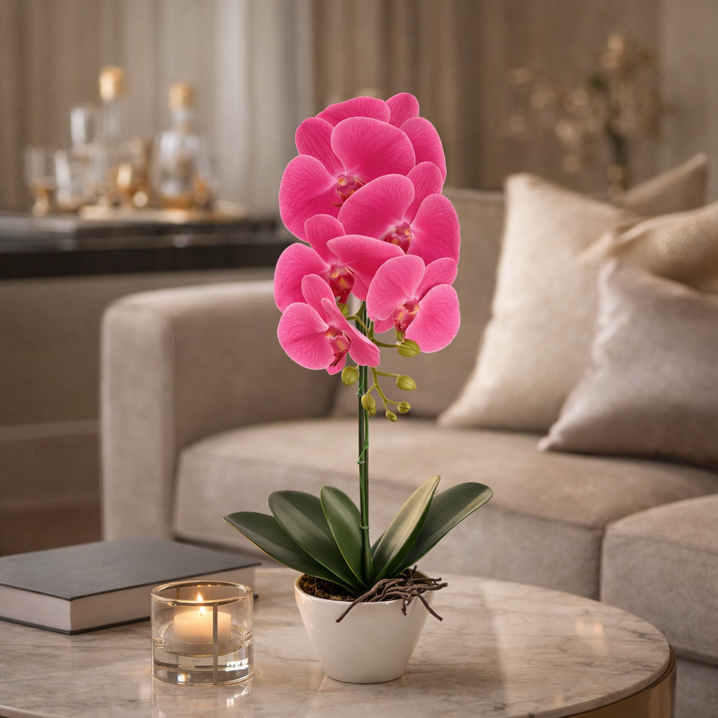 Orhidee cu aspect natural în ghiveci ceramic, 46 cm, diverse culori ❘ D5820