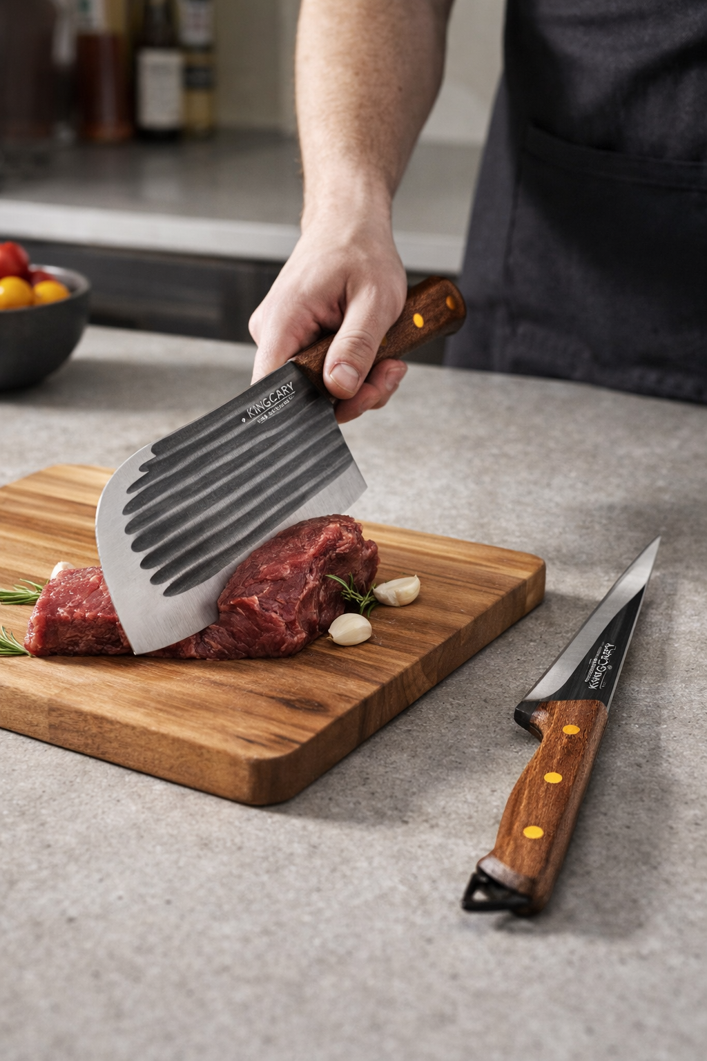 Pachet 2 Cuțite: Cuțit 16.5 cm + Satâr cu Mâner de Lemn  22 cm ❘ D7799 + D7791